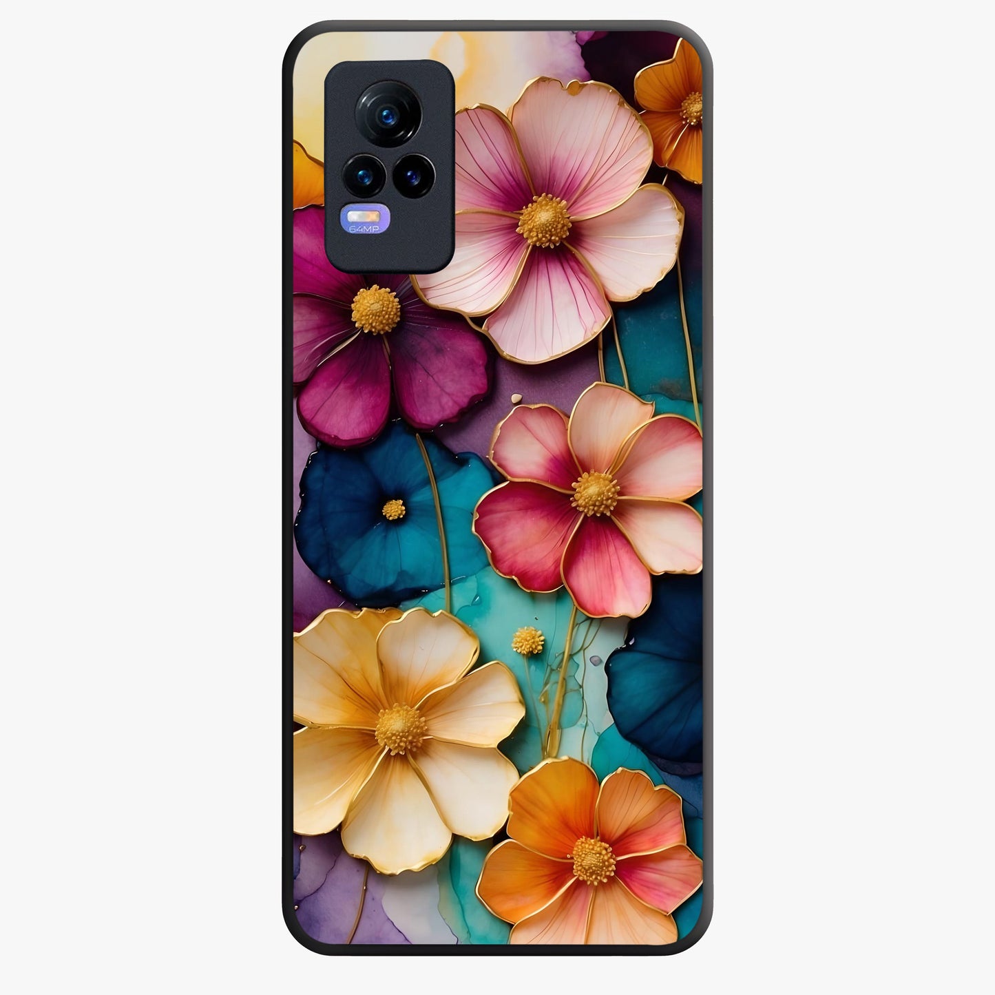 Artlyn Grace Flower Pattern Glass Case showing flat back view with elegant floral pattern artwork and glossy glass finish.