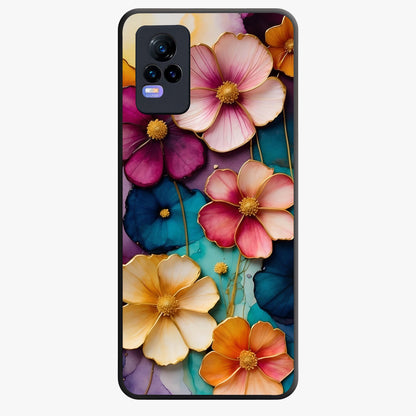 Artlyn Grace Flower Pattern Glass Case showing flat back view with elegant floral pattern artwork and glossy glass finish.