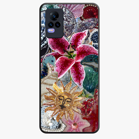 Beaded Garden Fantasy Glass Case showing flat back view with dreamy garden bead artwork and glossy glass finish.