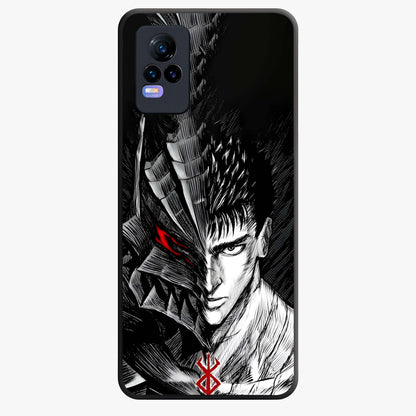 Berserker Blood Oath Glass Case showing flat back view with fierce warrior inspired artwork and glossy glass finish.