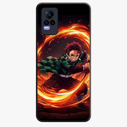 Blazing Sword Resolve Glass Case showing flat back view with fiery sword artwork and glossy glass finish.