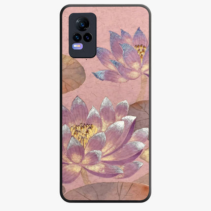 Blossom Mist Lotus Glass Case showing flat back view with serene lotus blossom artwork and glossy glass finish.
