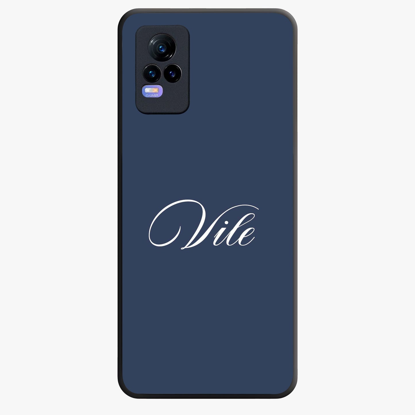 Blue Background Personalized Custom Name Glass Case showing flat back view with minimal blue background and custom name design.