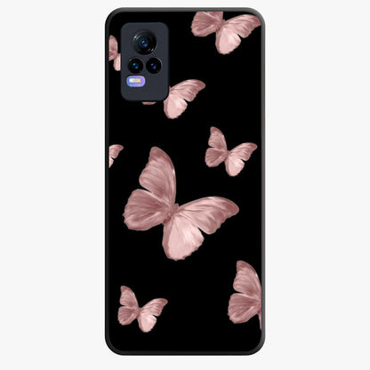 Butterfly Pattern Glass Case showing flat back view with elegant butterfly pattern artwork and glossy glass finish.