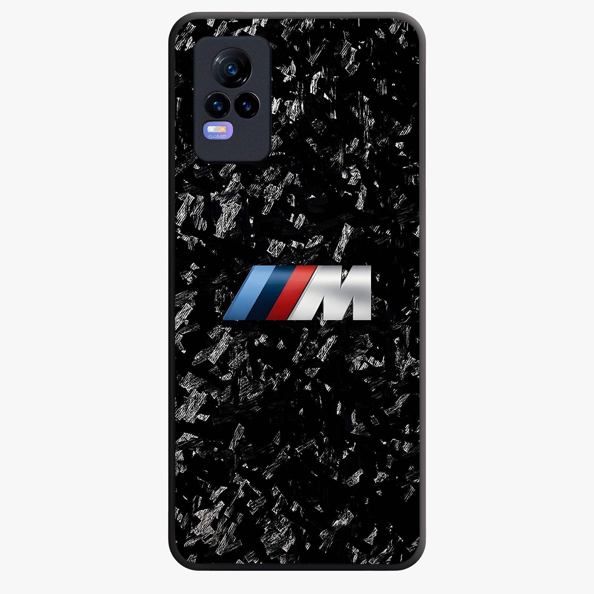 Carbon Speed Mark Glass Case showing flat back view with sporty carbon pattern artwork and glossy glass finish.