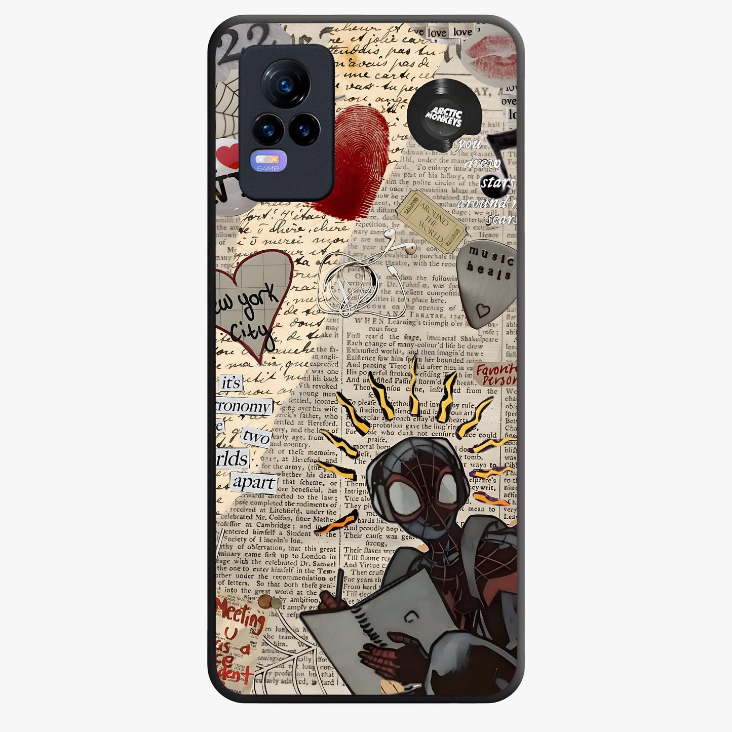 City Dream Sketch Glass Case showing flat back view with artistic city skyline sketch artwork and glossy glass finish.