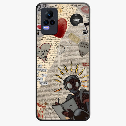 City Dream Sketch Glass Case showing flat back view with artistic city skyline sketch artwork and glossy glass finish.