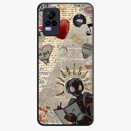 City Dream Sketch Glass Case showing flat back view with artistic city skyline sketch artwork and glossy glass finish.