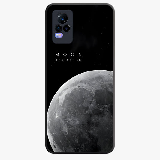 Cosmic Moon Glow Glass Case showing flat back view with glowing moon artwork and glossy glass finish.