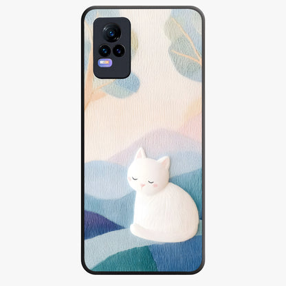 Cotton Dream Cat Glass Case showing flat back view with soft dreamy cat artwork and glossy glass finish.