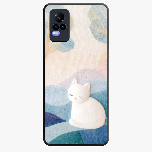 Cotton Dream Cat Glass Case showing flat back view with soft dreamy cat artwork and glossy glass finish.