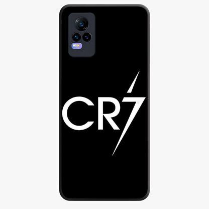 Cr7 Elite Strike Glass Case showing flat back view with dynamic football inspired artwork and glossy glass finish.