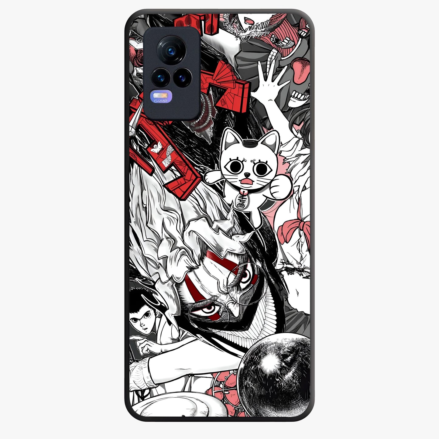 Crimson Chaos Panel Glass Case showing flat back view with bold crimson abstract artwork and glossy glass finish.
