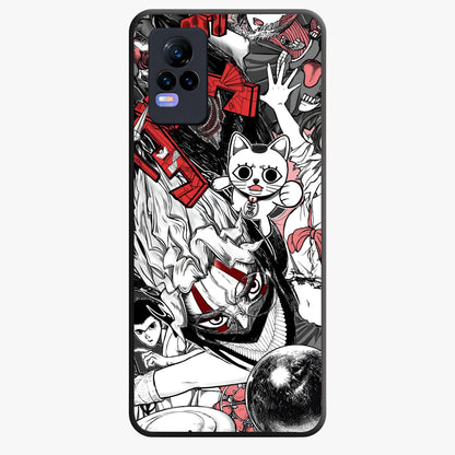 Crimson Chaos Panel Glass Case showing flat back view with bold crimson abstract artwork and glossy glass finish.