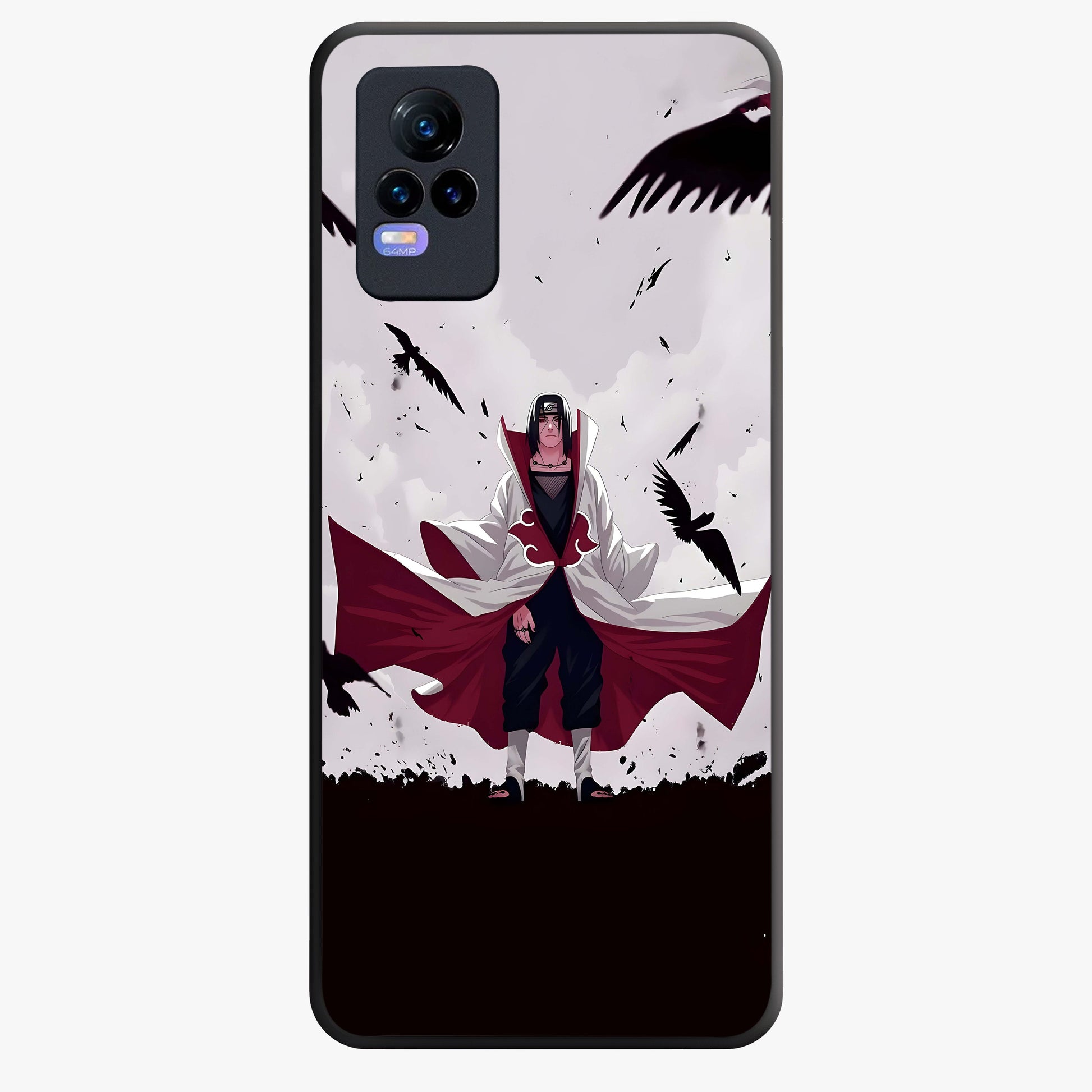 Crimson Crow Ascension Glass Case showing flat back view with mystical crow artwork and glossy glass finish.
