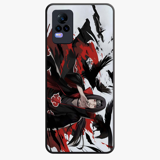 Crimson Crow Illusion Glass Case showing flat back view with artistic crow illusion artwork and glossy glass finish.