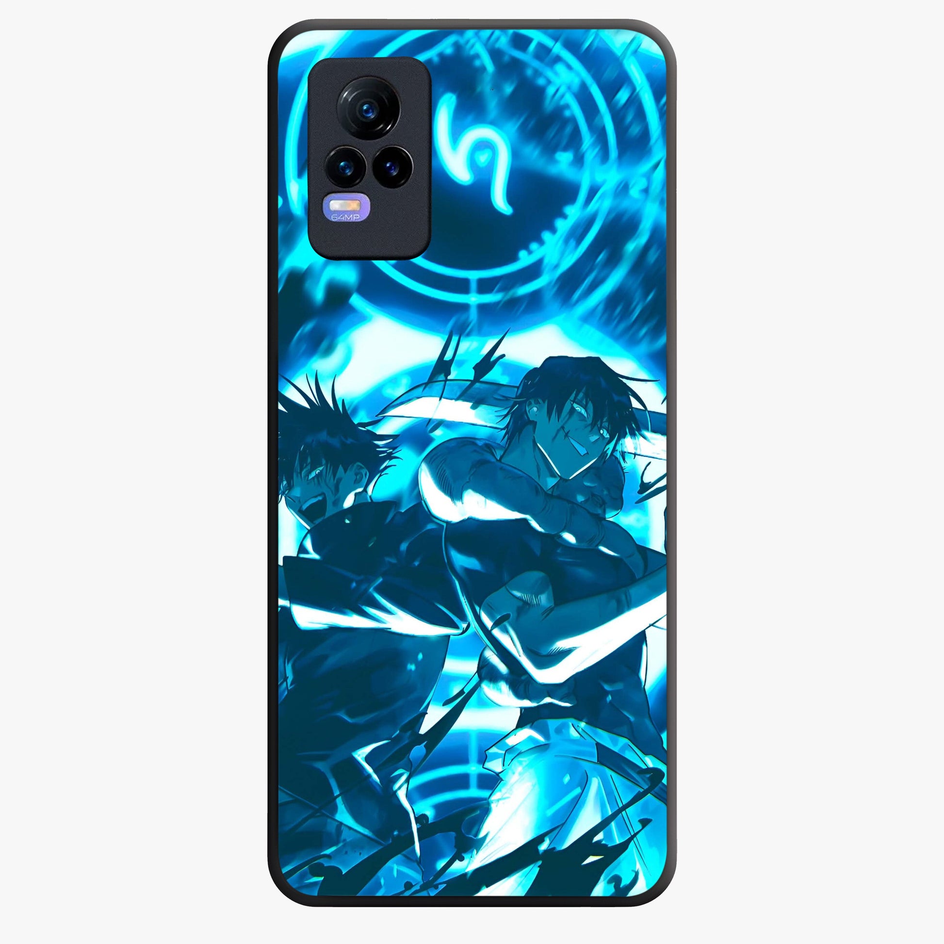 Cursed Energy Clash Glass Case showing flat back view with intense cursed energy artwork and glossy glass finish.