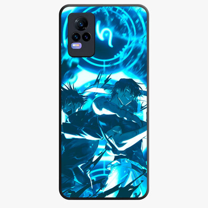Cursed Energy Clash Glass Case showing flat back view with intense cursed energy artwork and glossy glass finish.