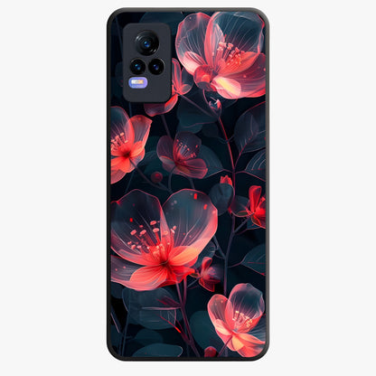Dark Shade of Flower Glass Case showing flat back view with elegant dark floral artwork and glossy glass finish.