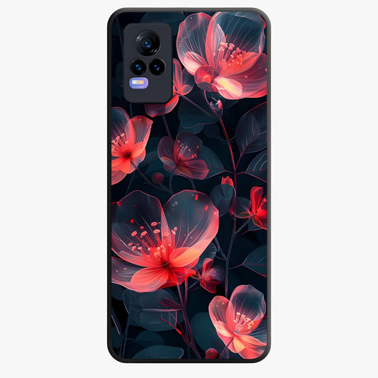 Dark Shade of Flower Glass Case showing flat back view with elegant dark floral artwork and glossy glass finish.