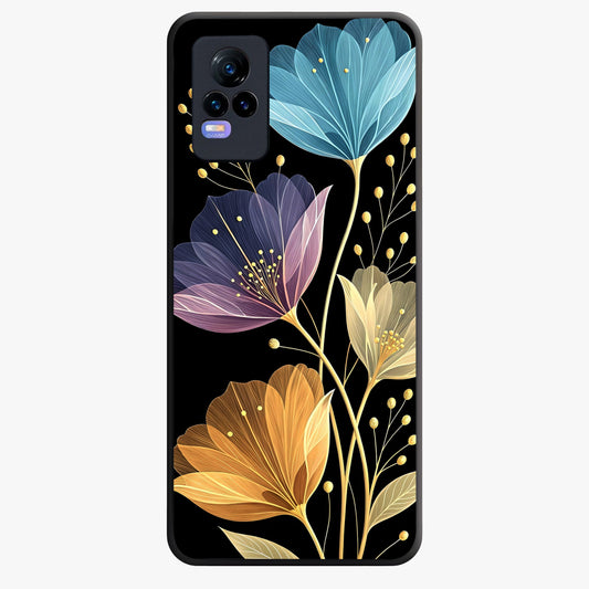 Delicate Multicolor Flowers Glass Case showing flat back view with vibrant floral artwork and glossy glass finish.