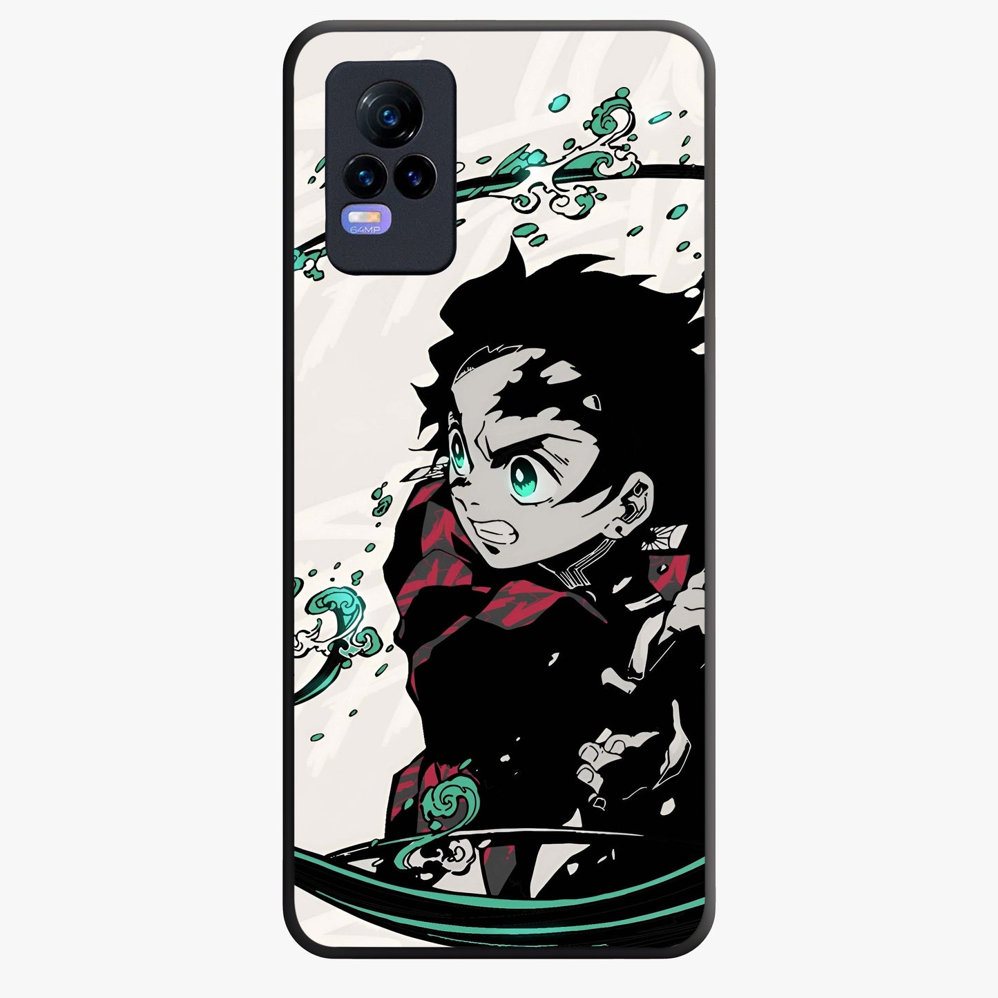 Demon Slayer Glass Case showing flat back view with bold anime inspired artwork and glossy glass finish.