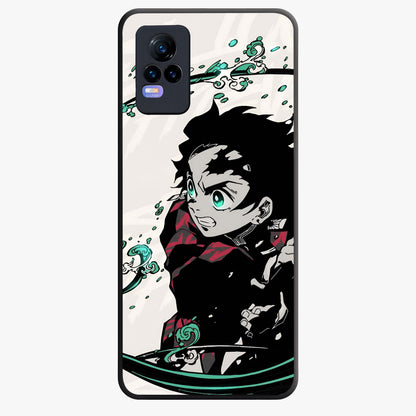 Demon Slayer Glass Case showing flat back view with bold anime inspired artwork and glossy glass finish.