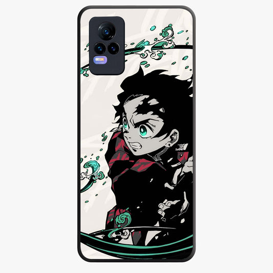 Demon Slayer Glass Case showing flat back view with bold anime inspired artwork and glossy glass finish.