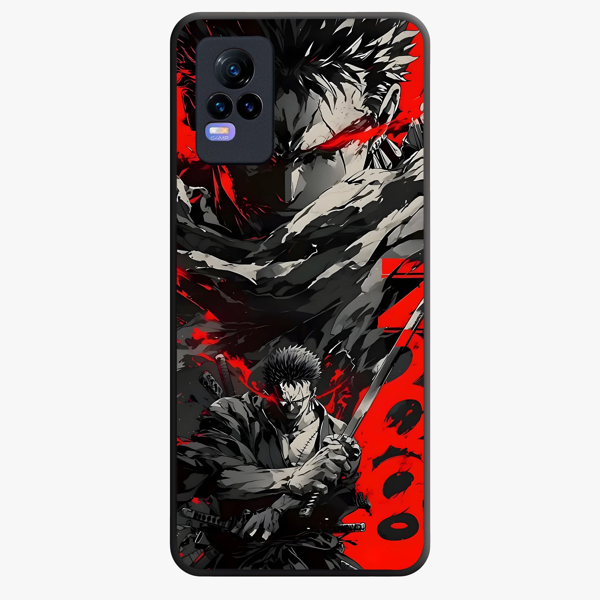 Demon Sword Resolve Glass Case showing flat back view with fierce sword warrior artwork and glossy glass finish.