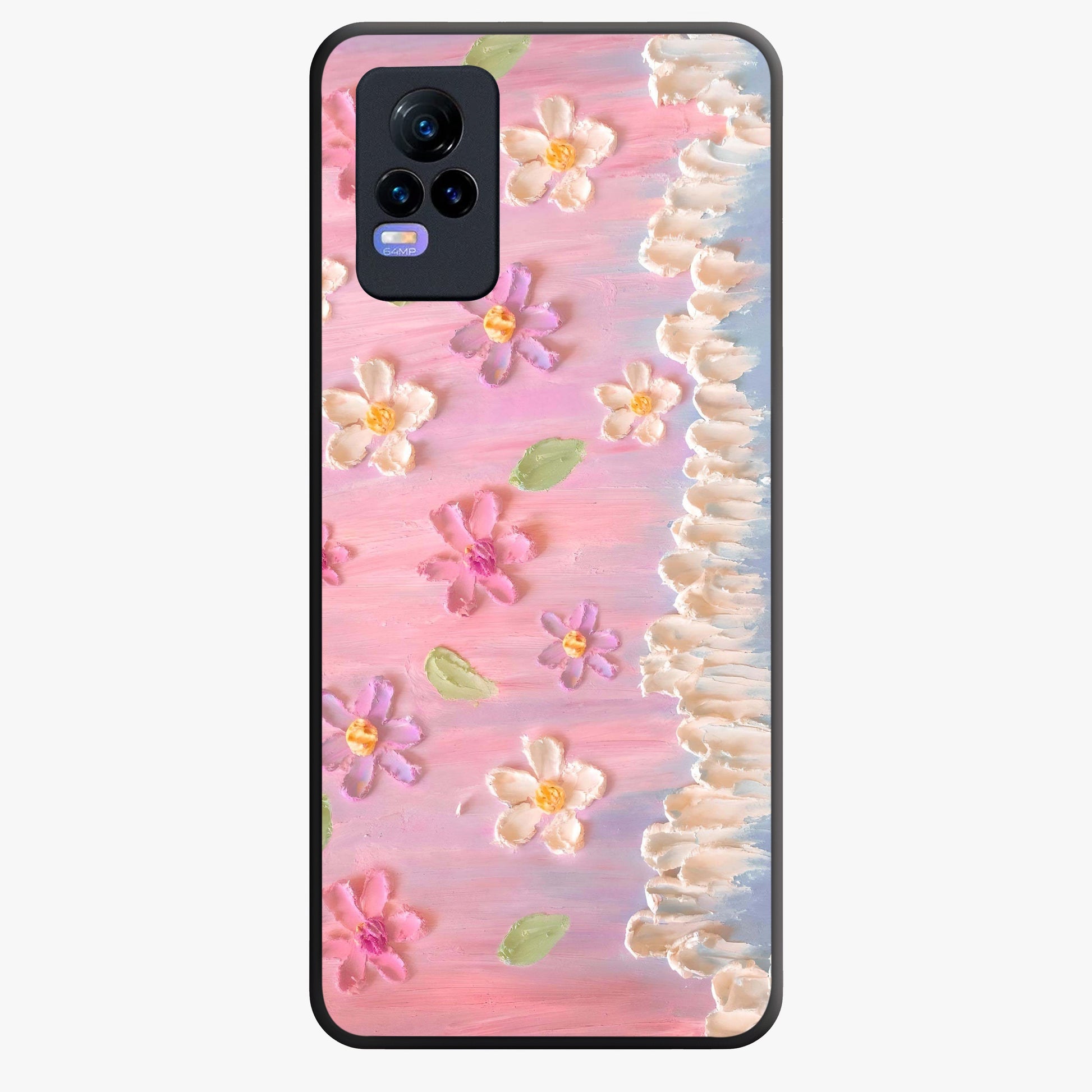 Dreamy Painted Garden Glass Case showing flat back view with artistic painted floral garden artwork and glossy glass finish.