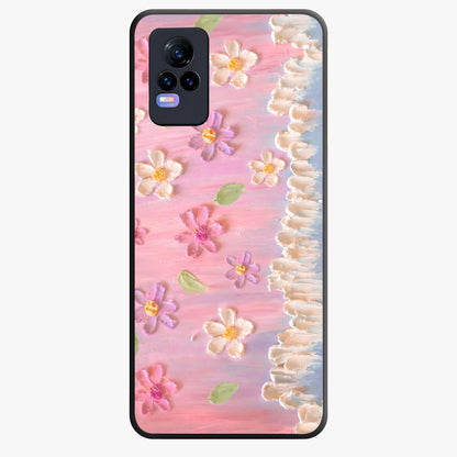 Dreamy Painted Garden Glass Case showing flat back view with artistic painted floral garden artwork and glossy glass finish.