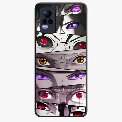Eyes of Destiny Glass Case showing flat back view with striking eye themed artwork and glossy glass finish.