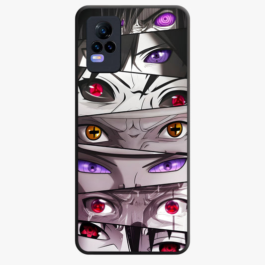 Eyes of Destiny Glass Case showing flat back view with striking eye themed artwork and glossy glass finish.