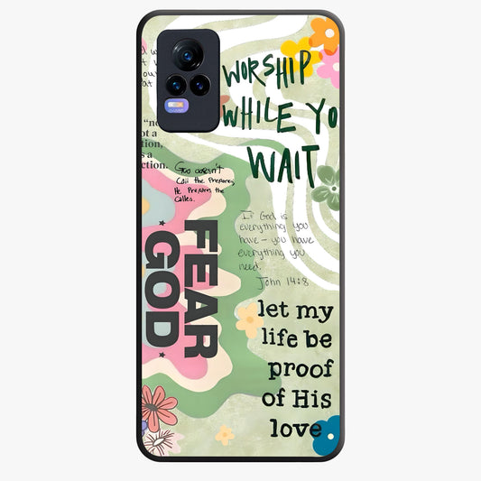 Faith Over Fear Glass Case showing flat back view with motivational typography artwork and glossy glass finish.