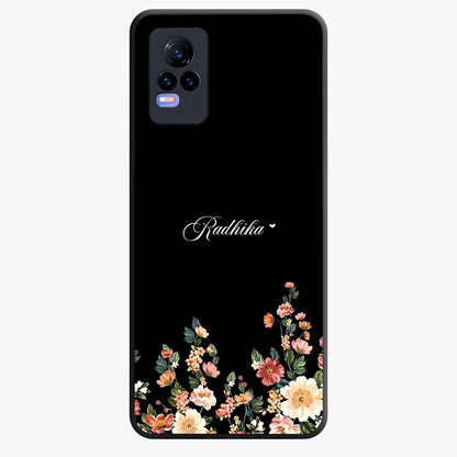 Floral Design With a Custom Personalized Name Glass Case showing flat back view with floral artwork and personalized name design.