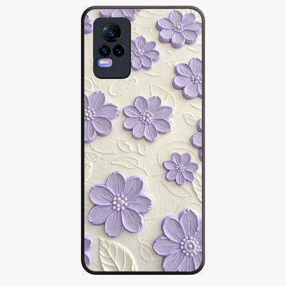 Floral Wall Art With Purple Flowers Glass Case showing flat back view with purple flower artwork and glossy glass finish.
