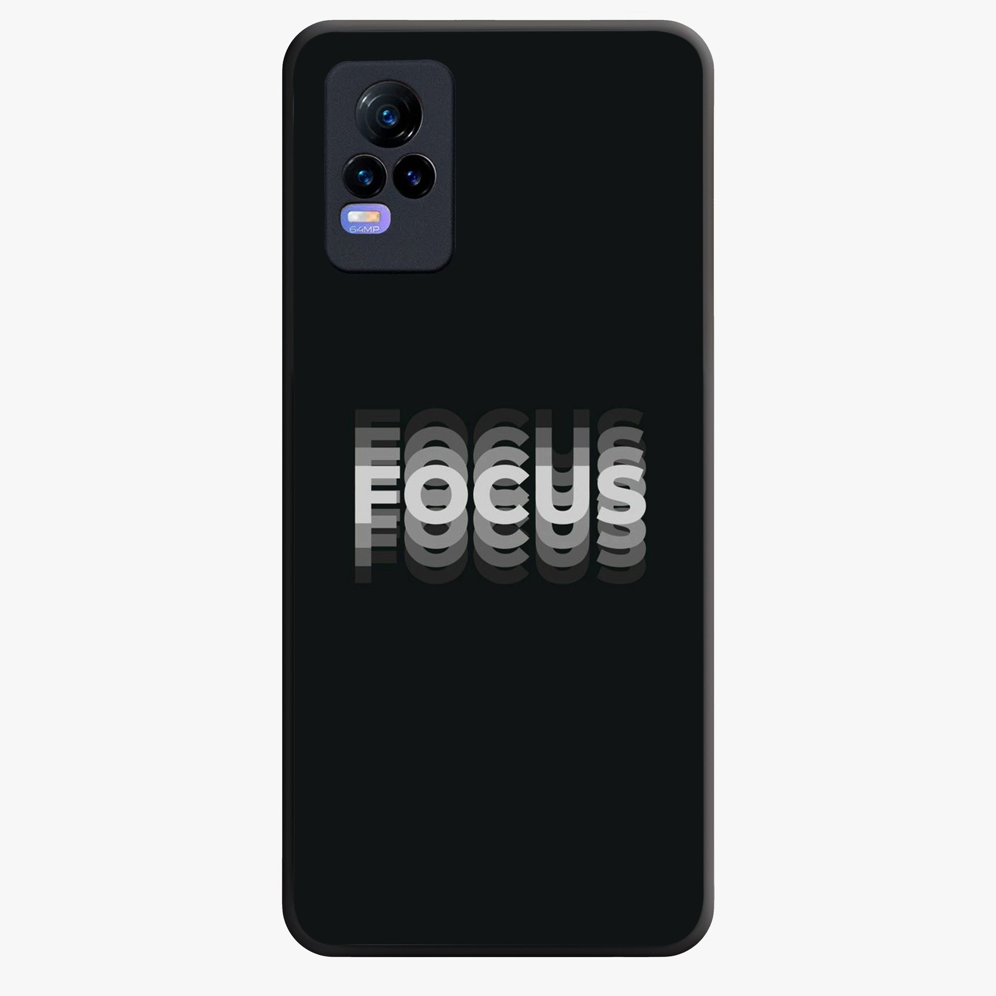 Focus Mode On Glass Case showing flat back view with bold motivational typography design and glossy glass finish.