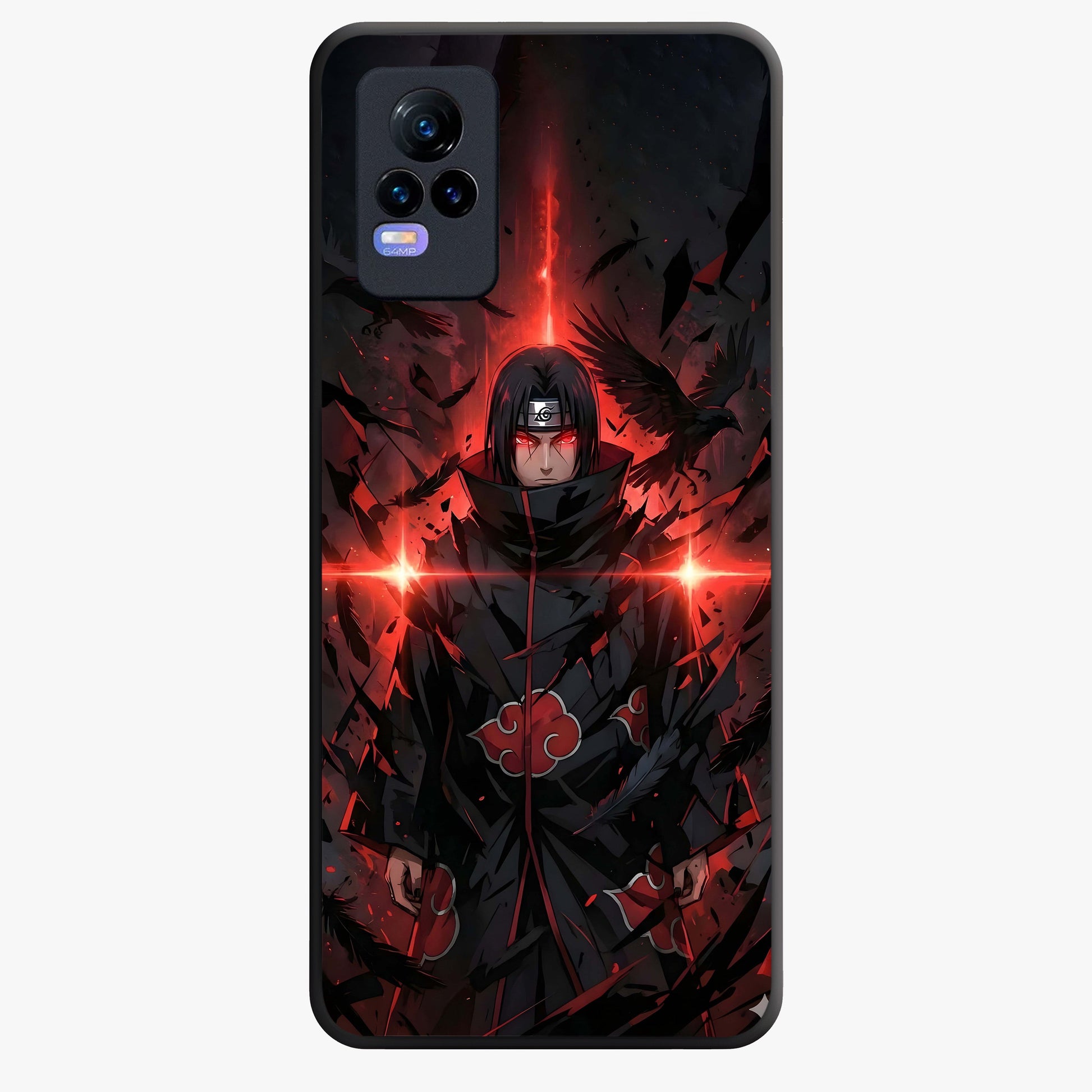 Focused Blade Discipline Glass Case showing flat back view with warrior sword themed artwork and glossy glass finish.