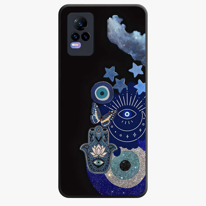Galactic Charm Cluster Glass Case showing flat back view with glowing celestial charm artwork and glossy glass finish.