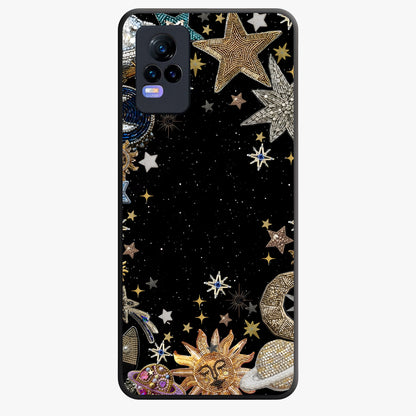 Galactic Jewel Stars Glass Case showing flat back view with sparkling star jewel artwork and glossy glass finish.