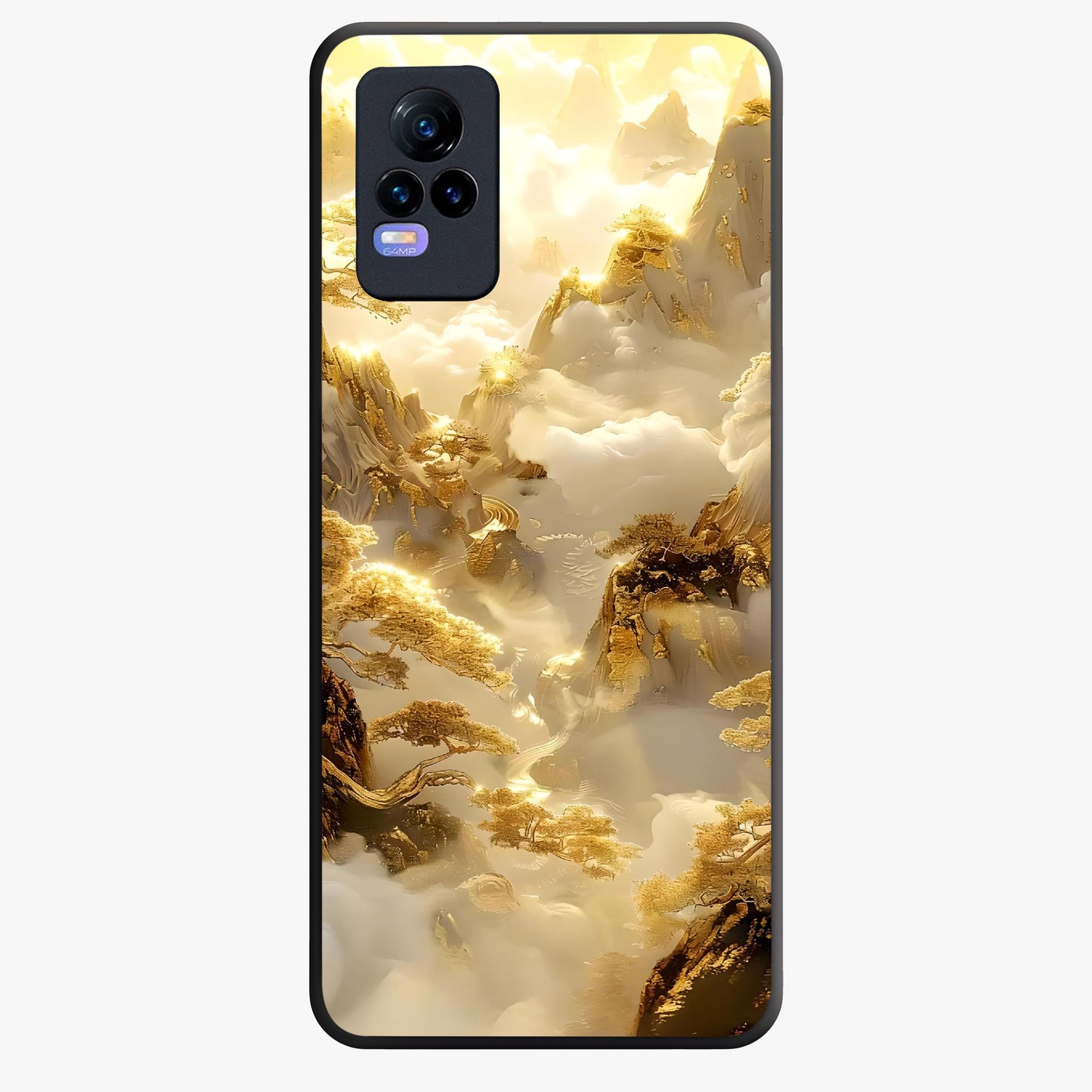 Gates Of Illumination Glass Case showing flat back view with mystical illuminated gate artwork and glossy glass finish.