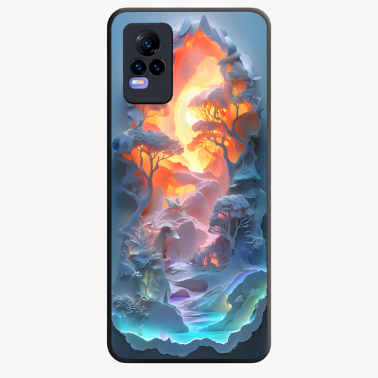 Glow Forest Portal Glass Case showing flat back view with glowing forest portal artwork and glossy glass finish.