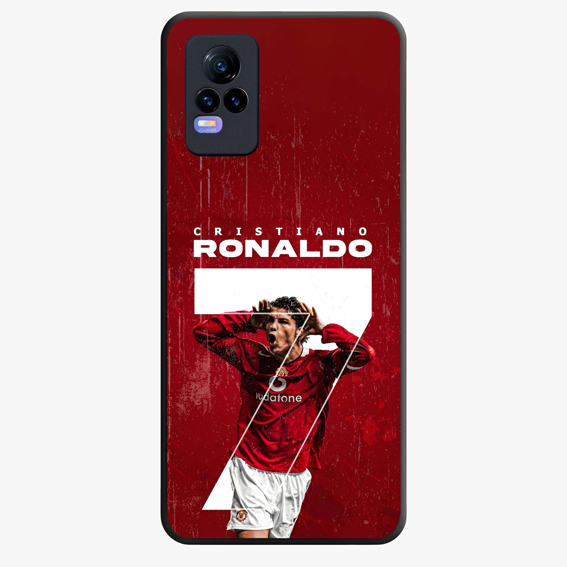 Goal Celebration Legacy Glass Case showing flat back view with football celebration inspired artwork and glossy glass finish.