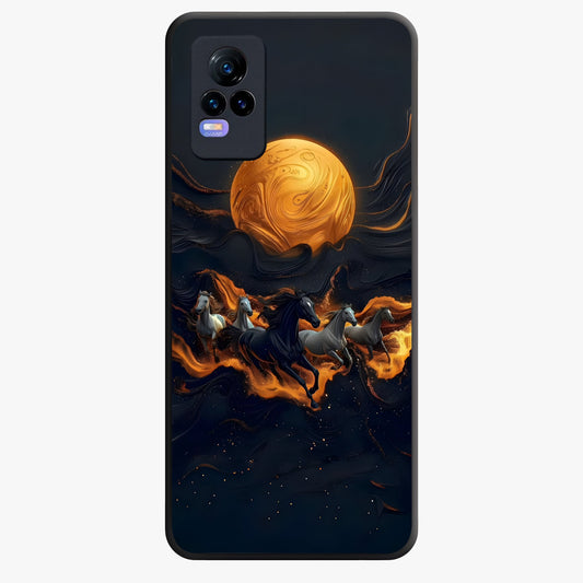 Golden Stallion Moonride Glass Case showing flat back view with majestic horse under moonlight artwork and glossy glass finish.