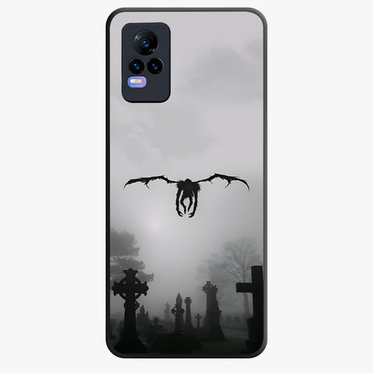 Graveyard Shadow Descent Glass Case showing flat back view with dark graveyard themed artwork and glossy glass finish.