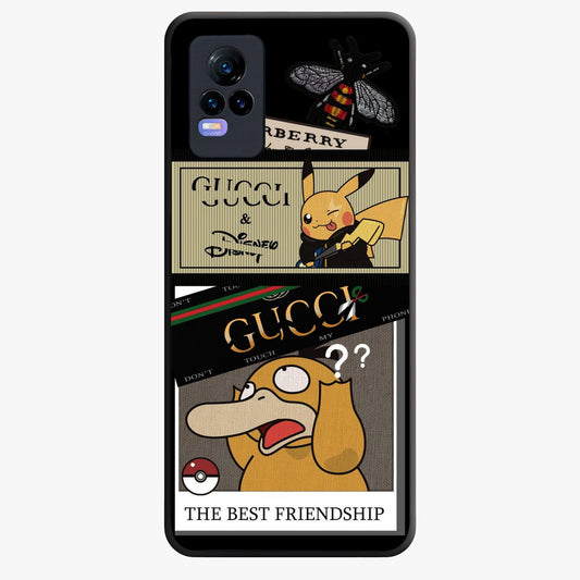 Gucci Play Mashup Glass Case showing flat back view with luxury inspired graphic artwork and glossy glass finish.