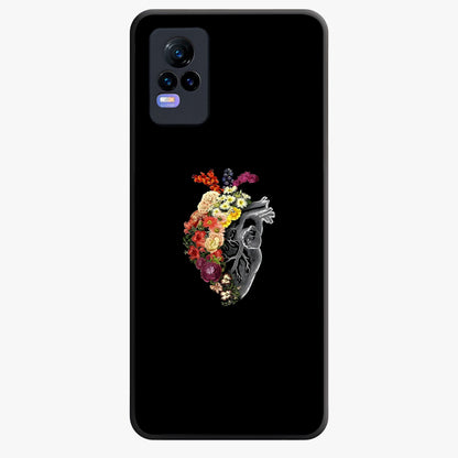 Heart With Flowers Glass Case showing flat back view with heart shaped floral artwork and glossy glass finish.
