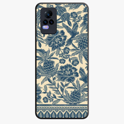 Heirloom Wild Bloom Glass Case showing flat back view with vintage inspired wild flower artwork and glossy glass finish.