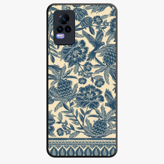Heirloom Wild Bloom Glass Case showing flat back view with vintage inspired wild flower artwork and glossy glass finish.