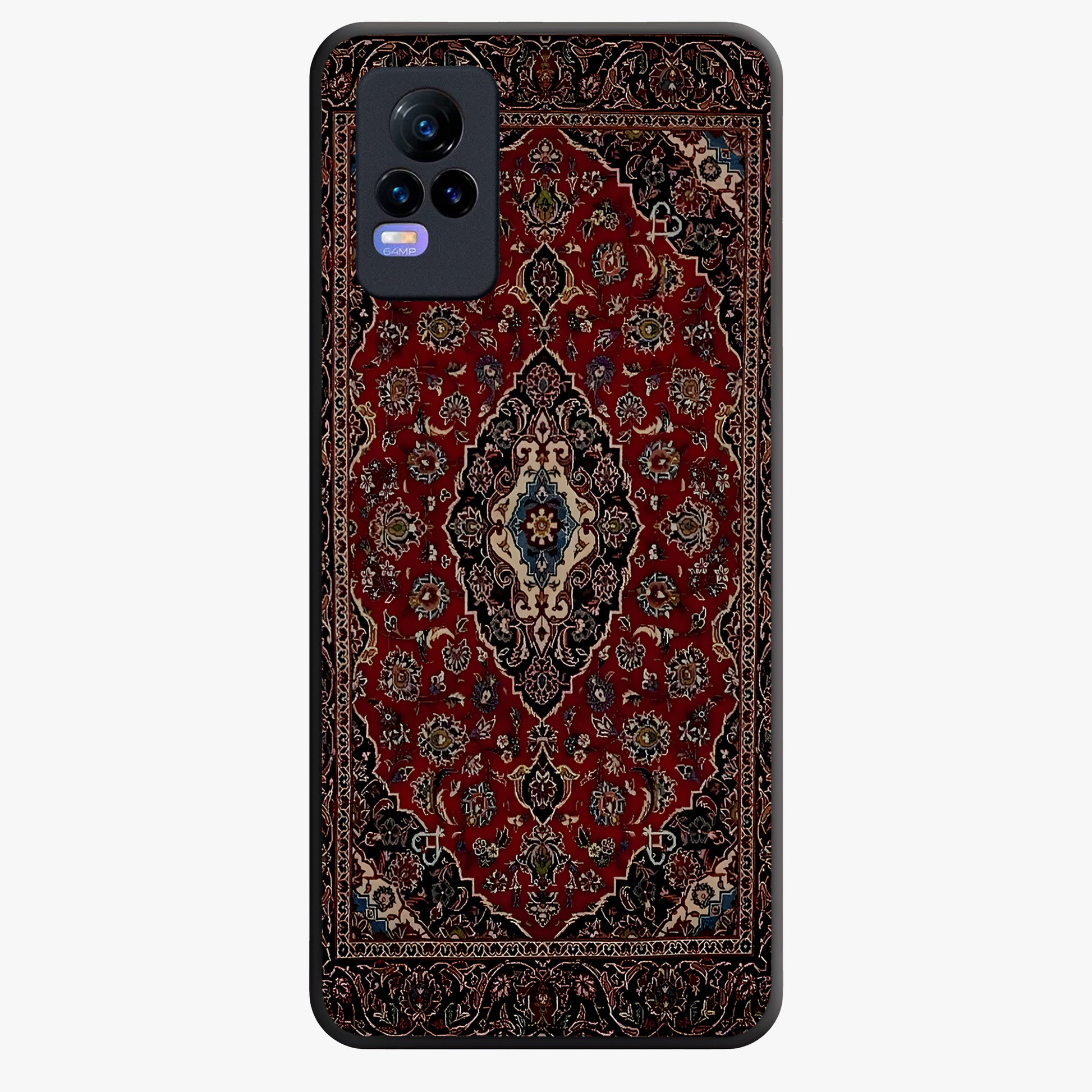 Heritage Carpet Royale Glass Case showing flat back view with ornate Persian carpet inspired pattern and glossy glass finish.